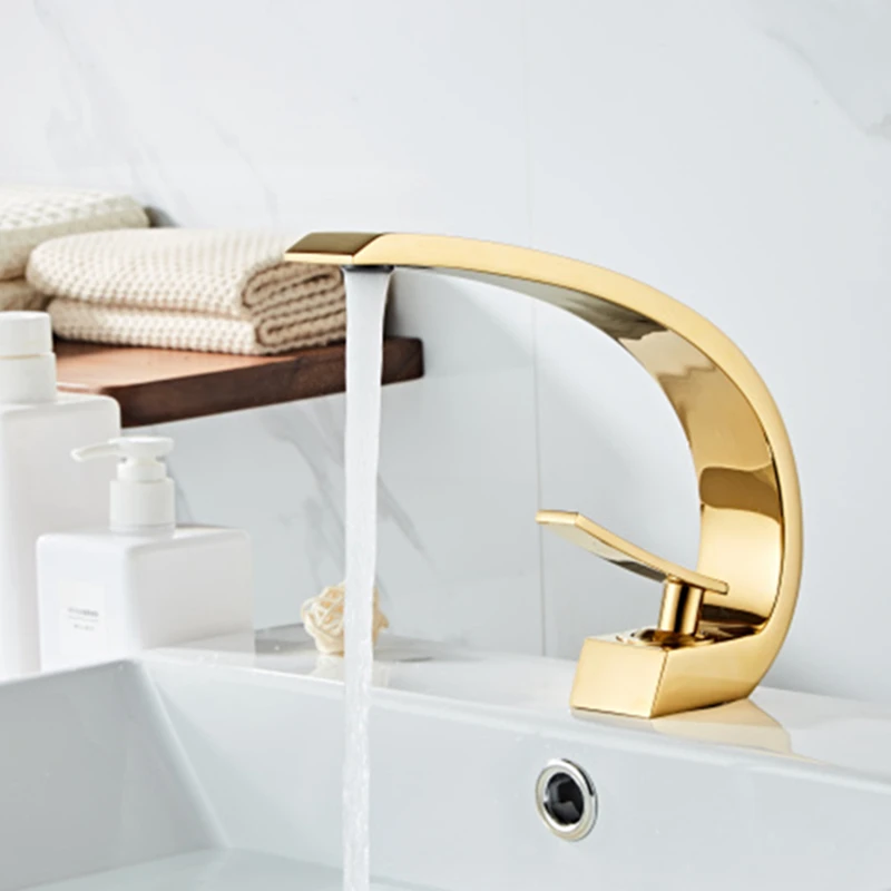 Brushed Gold Brass Bathroom Faucet.basin Faucet Mixer Tap with Hot&ampcold Water.deck Mounted Water Bronze HY2019 | Обустройство дома