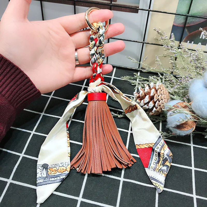Модный Шелковый брелок для ключей с кисточками тесемка шарф роскошный бренд Llavero
