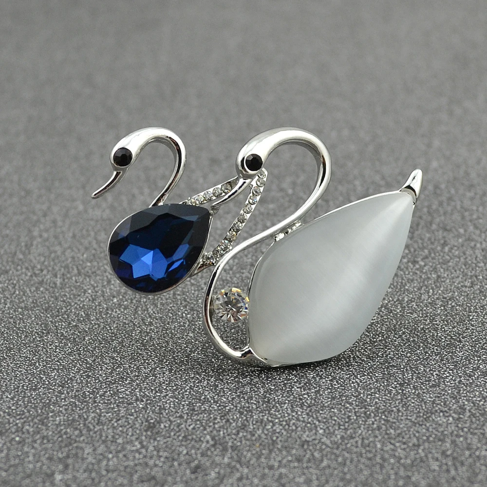B206 опал пары лебедь Броши для Для женщин золото и серебро Цвет Jewelry со стразами