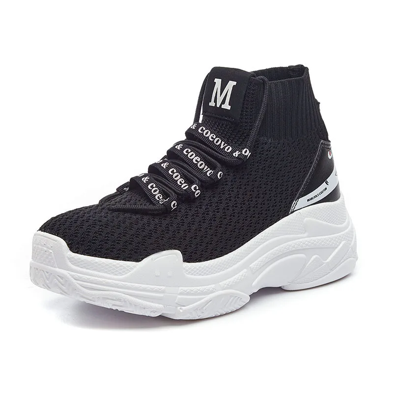 Женские кроссовки с акулой; scarpe donna; женская обувь на платформе; Модные Повседневные кроссовки на плоской подошве; женская обувь; Лидер продаж; Zapatos De Mujer - Цвет: Черный