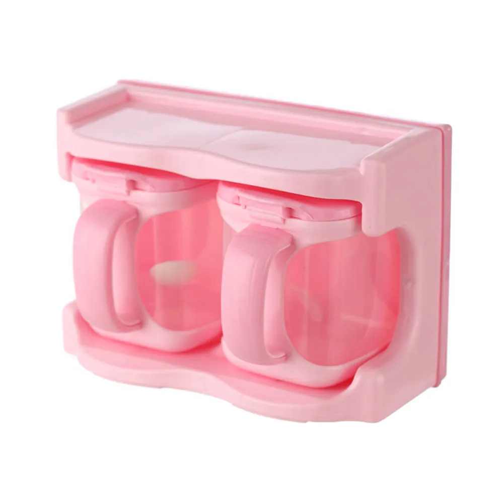 Pink two compartment Коробка для хранения приправ, контейнеры для приправ, пластиковые банки для специй, диспенсер для соли, сахарной корочки, PAK55 - Цвет: Pink two compartment