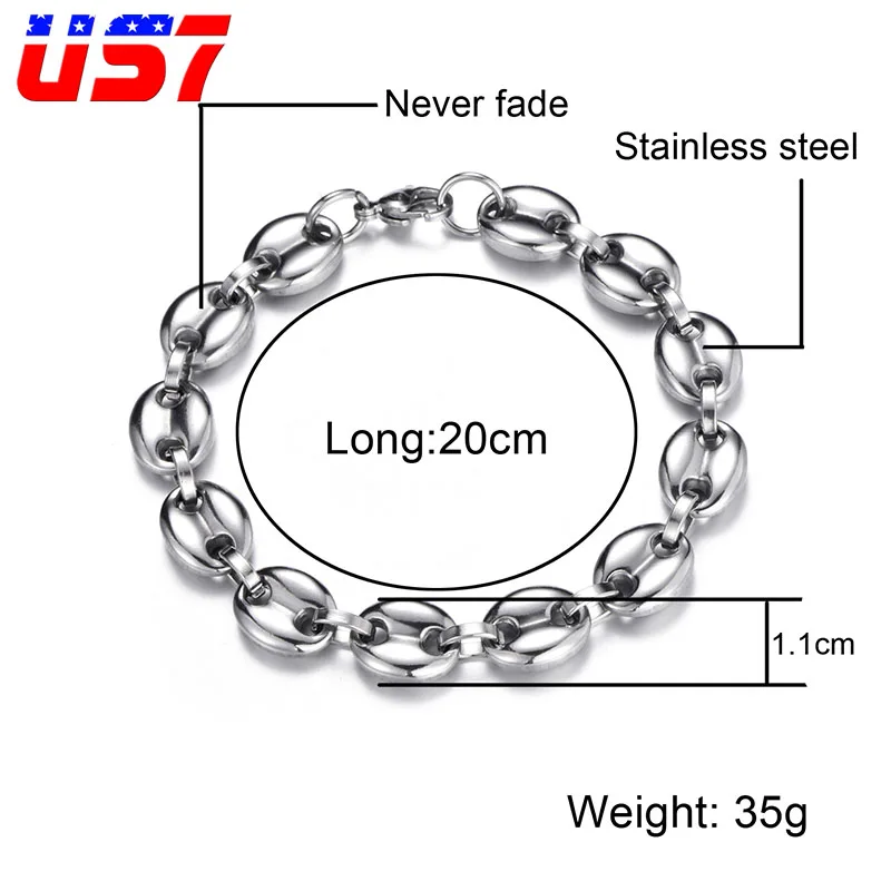 Silver color US7 кофейные бобы цепи браслеты из нержавеющей стали для женщин и мужчин Nk Figaro звенья цепи браслеты для мужчин ювелирные изделия Хип-Хоп Цепи - Окраска металла: Silver color