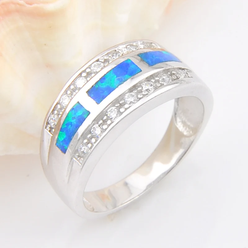 Уникальные серебряные кольца с голубым и белым огненным опалом для семьи друзей