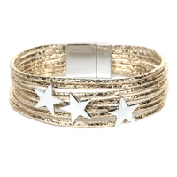 creative fashion boho women multi layer circle star faux leather bracelet magnetic cuff bangle female statement party jewelry