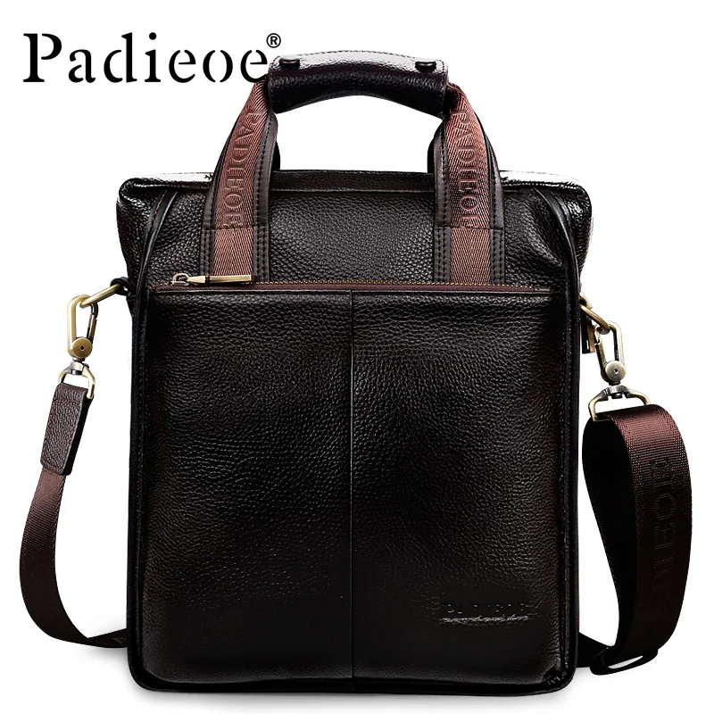 Padieoe Vintage Men Briefcase Genuine Leather Men Messenger Bags Fashion Male Tote Bags Leather Business Men Bag Shoulder Bags