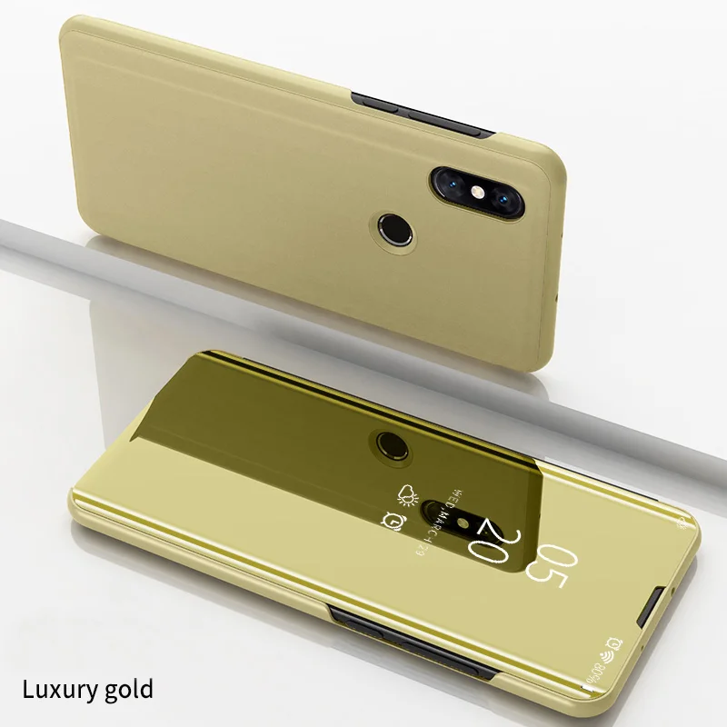 Gold Смарт флип чехол для Xiaomi Redmi 4X5 Plus 6 s Pro Note 4 4X5 5A 7 mi A1 A2 5X6 6X8 Lite 9 SE Pocophone F1 mi rror чехол для телефона - Цвет: Gold