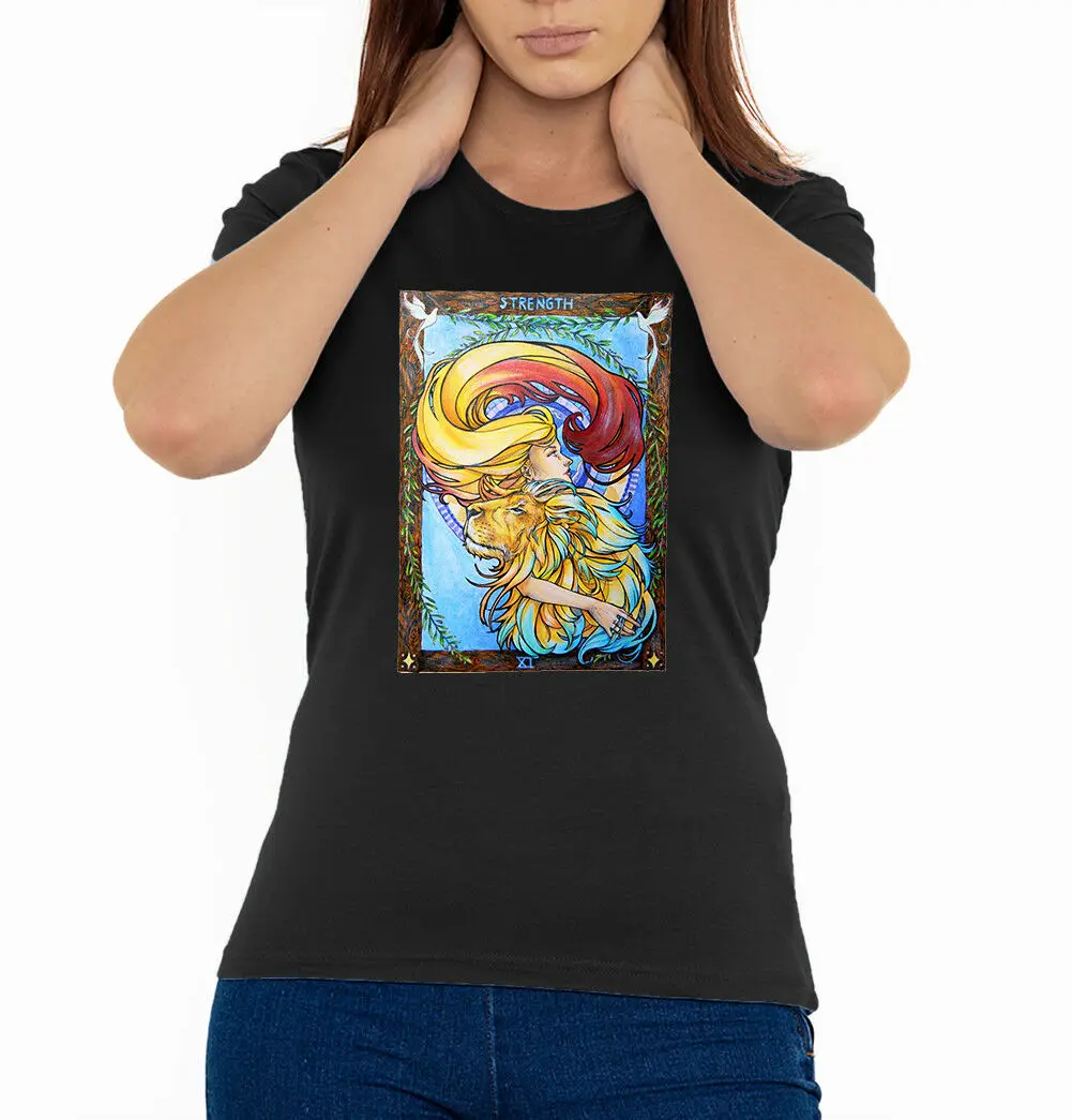 Женская футболка с логотипом Strength Tarot черная (размеры S 2XL) крутая Повседневная