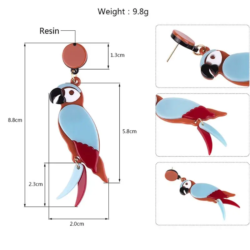 Acrylic Earrings Colorful Parrot Bird Drop Earrings Stand Out Summer Fashion Jewelry Punk Exaggerated Colorful