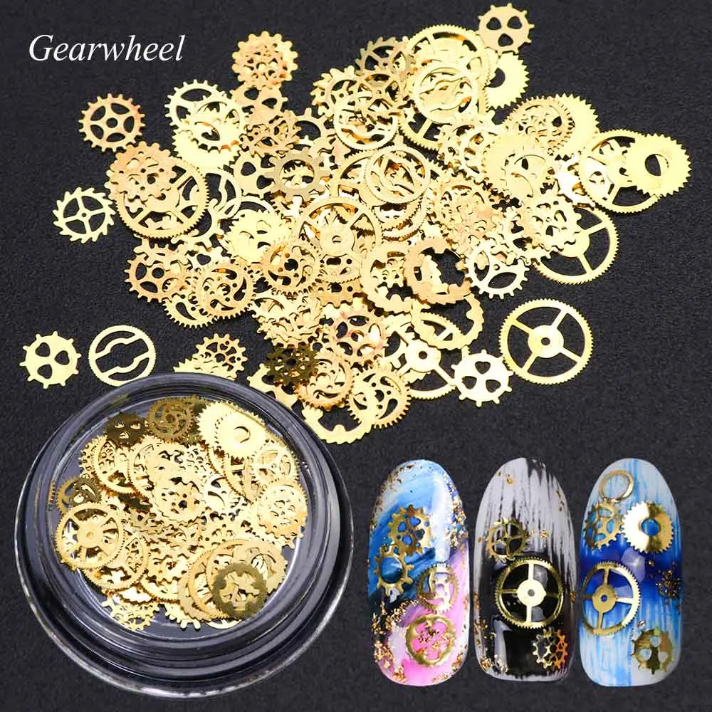 Gearwheel 1 бутылка металлический золотой Блестящий лак для ногтей блестки зубчатое колесо животные полый дизайн ногтей Блестки для маникюра украшения для ногтей SA1006 - Цвет: Gearwheel
