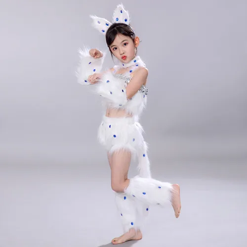 white 4 цвета кошка косплей для девочек сексуальный косплей девушки-кошки костюмы животные танцевальные костюмы для детей Хэллоуин танцевальные костюмы для детей - Цвет: white