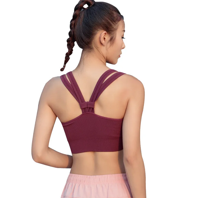 Y four Strap U collar women running beauty back hollow shockproof fitness padded outdoor gym sports bra |