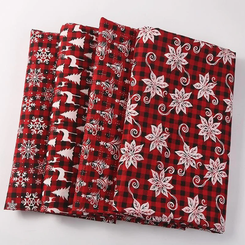 Рождественская красная клетчатая 4 компонентная хлопковая льняная ткань с