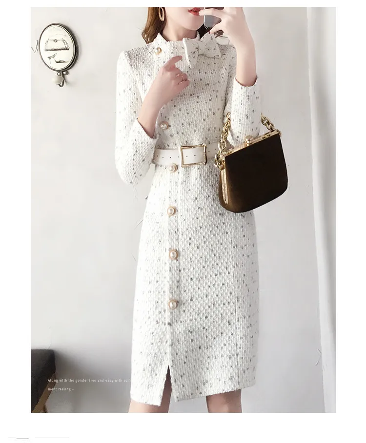 2019 Новое поступление осень зима Подиум женское элегантное твидовое платье