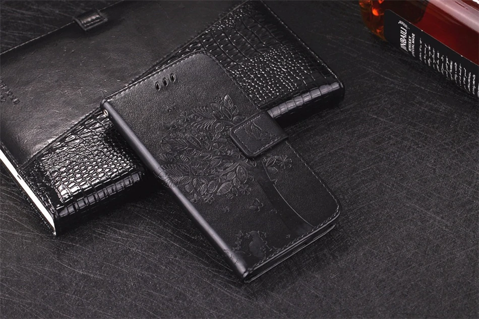 Coque слот для карт кожаные чехлы для телефонов Xiaomi 5 6 5X Mix 2 Redmi 3 3S Note3 Note 4X Mi5 Mi6 дерево кошка тисненый узор с бабочками P06H