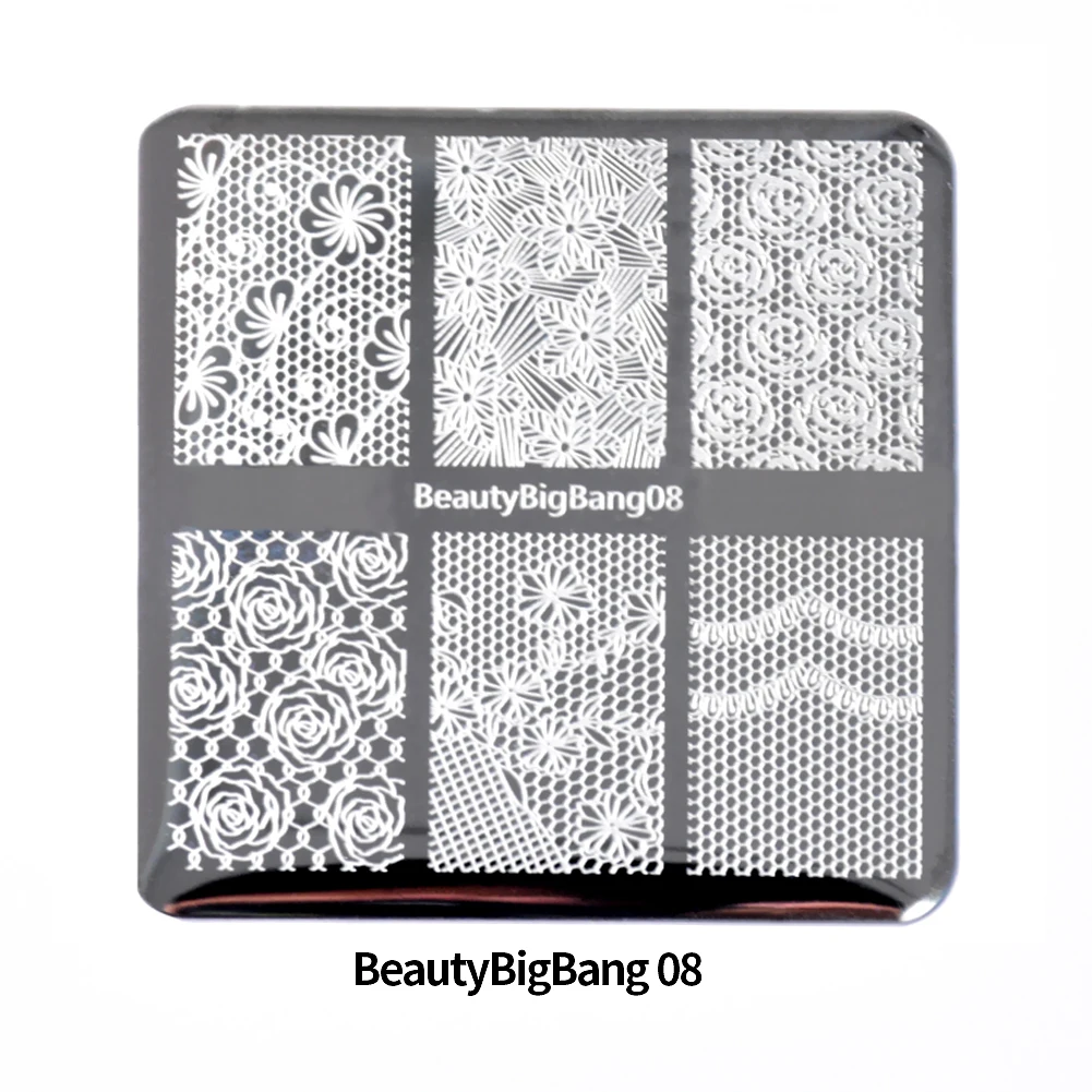 1 шт. BeautyBigBang 6*6 см квадратная штамповочная пластина цветочное кружево бабочка цветочный тематический узор дизайн ногтей для маникюрного инструмента 07-10 16
