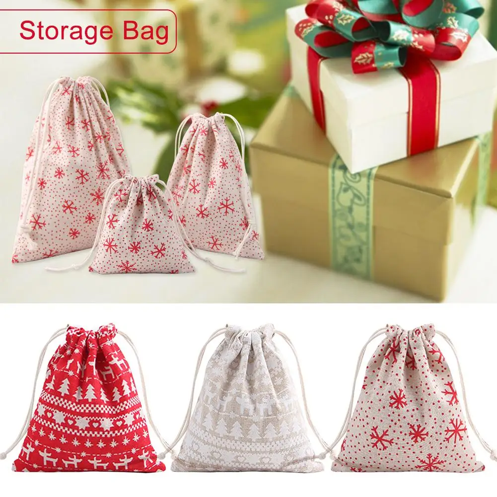 Рождественский инновационный пакет для хранения из хлопка и льна на шнурке