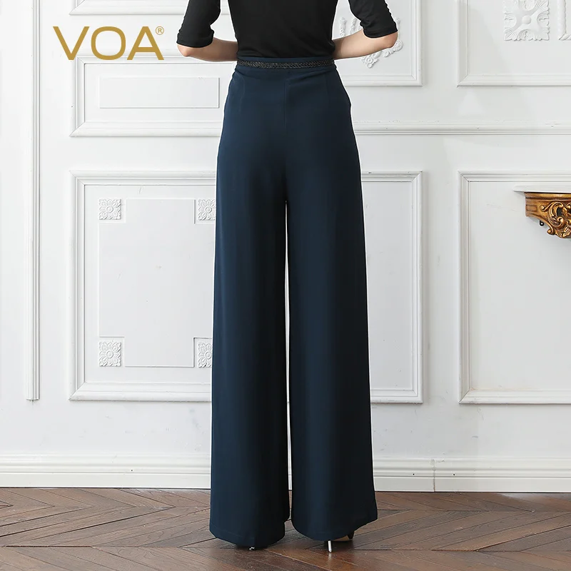Женские широкие брюки VOA классические офисные длинные темно-синего цвета со