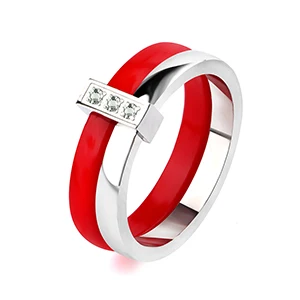 Red Silver Классическое черно-белое двойное круглое кольцо из керамики и серебра, кольца из нержавеющей стали для женщин, женские модные ювелирные изделия с кристаллами, подарки - Цвет основного камня: Red Silver