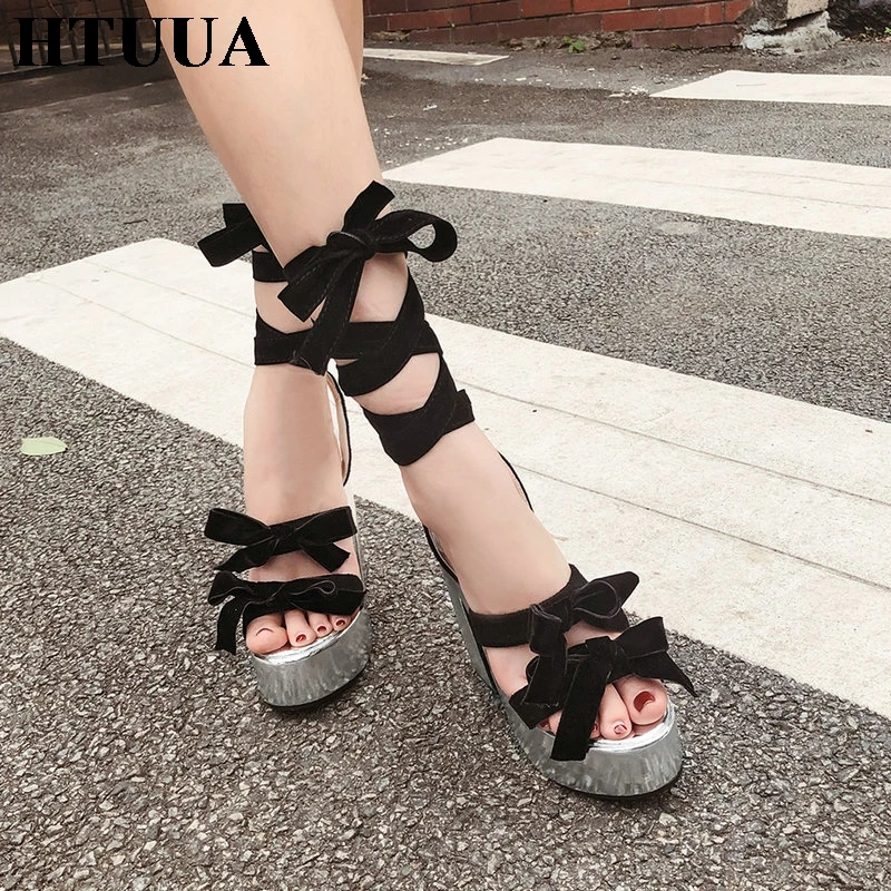 Женские сандалии-гладиаторы на высоком каблуке HTUUA готические сандалии высокой