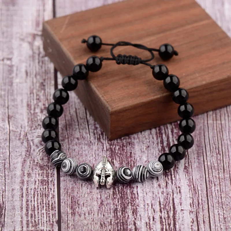 OIQUEI Pulseira Masculina 8 мм Оникс Камень Спартанский бусина шлем тканые плетеные браслеты мода энергетическая Йога браслеты для мужчин