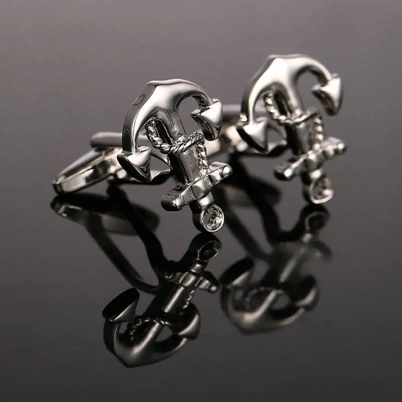 Высокое качество Мужские Запонки якорь серебряное покрытие розовый циркон