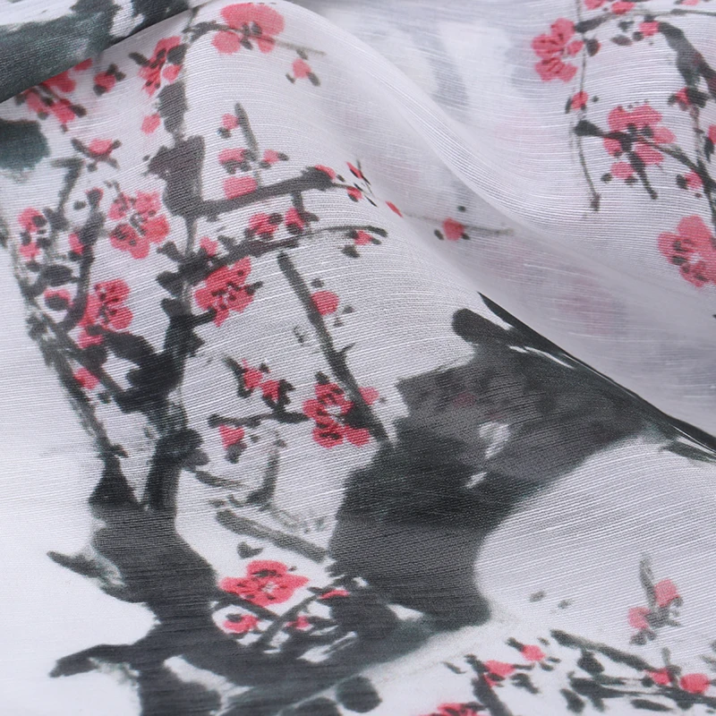 Красный plum цвет чернил 140 см широкий Шелковый льняной ткани цифровая печать