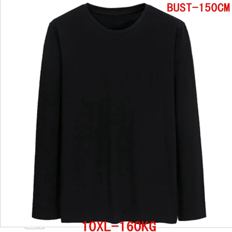 Мужская футболка большого размера, 7XL 8XL 9XL 10XL, длинный рукав, круглый вырез, свободная, хлопок, повседневная, Спортивная, черный, серый, белый