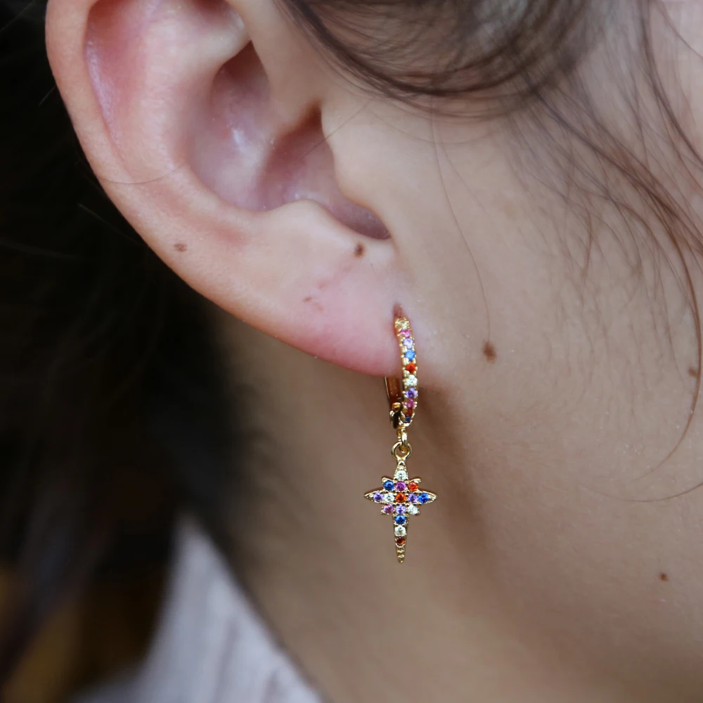 Северная звезда висячие серьги золотого цвета потрясающие женские ювелирные