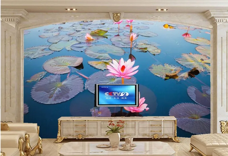 Пользовательские Большие росписи papel де parede красивый пруд лотоса обои гостиная