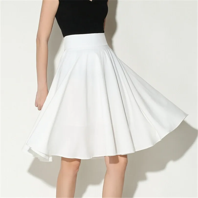 

Summer Plus Size High Waist Middle Zipper Skirt Knee Length Skirts Vintage Midi Skirt Women Pleated Clothing Pure Color Skirts