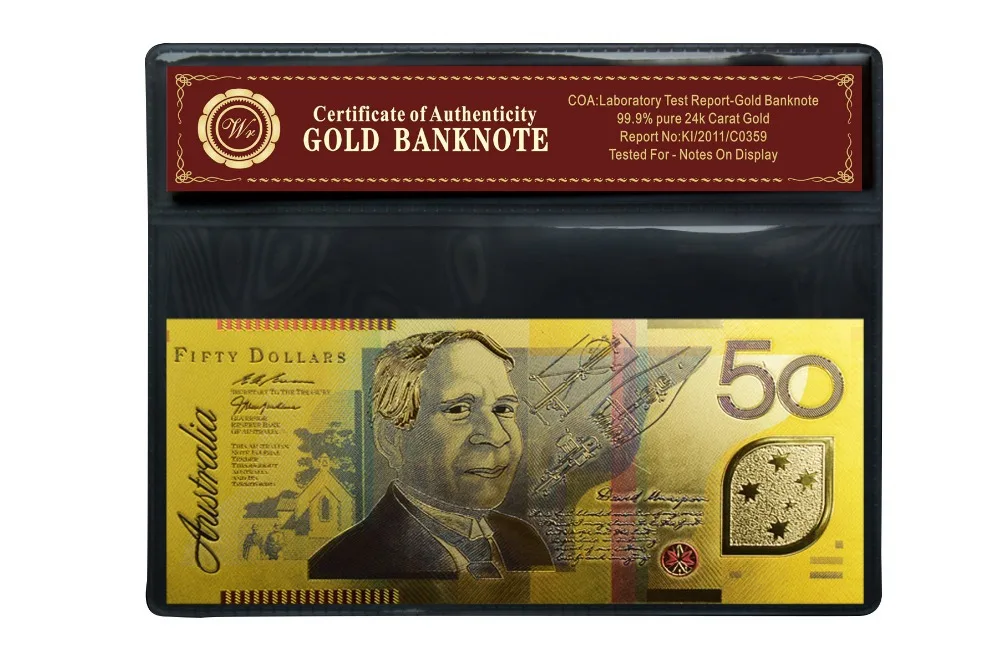 Цветная металлическая Золотая фольга для банкнот в австралийском стиле 50