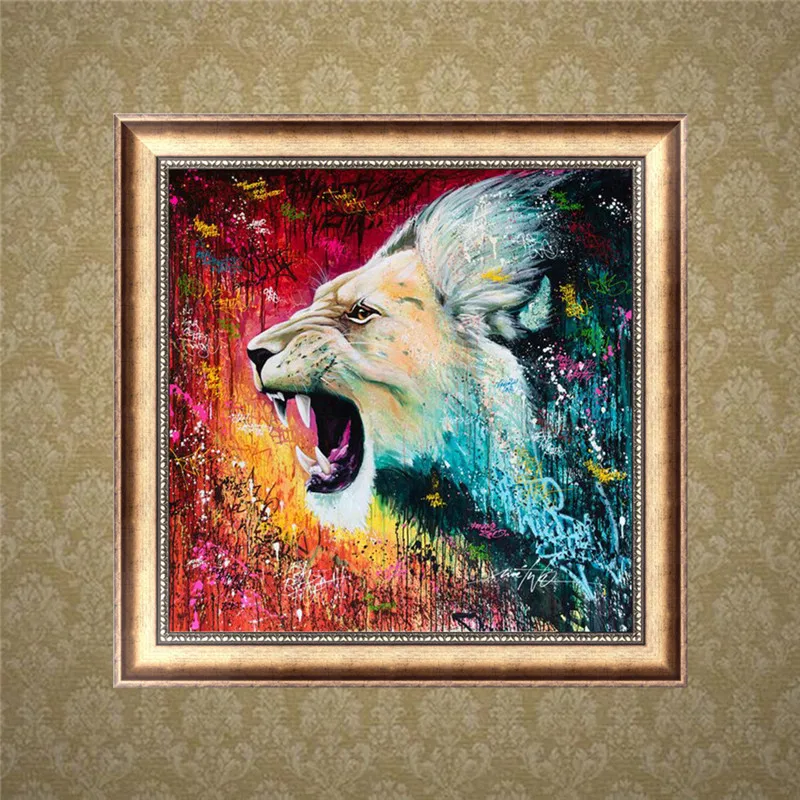 Fine time 5D Diy Diamond Cross Embroidery Set Animal Lion Mosaic Pattern Home Decor Resin Drill Gift | Дом и сад