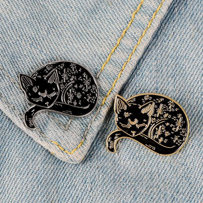 

XEDZ New trend black pattern moon forehead cat brooch personality fashion shirt backpack jewelry brooch friend gift