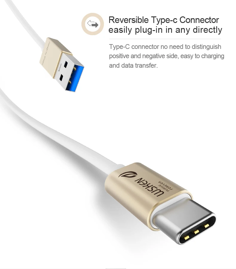 WSKEN кабель USB C кабель 3,0 Металлический Дата-кабель usb type C USB-C высокоскоростной зарядный кабель для samsung S8 Oneplus Xiaomi 4C 5 Nexus