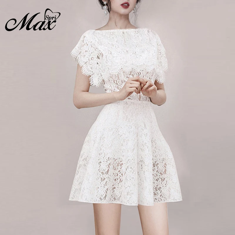 Max Spri 2019 Summer New Fashion Women Elegant Slash Neck Short Sleeves Top A Line Mini Skirt 2 Piece Set For Office Lady |