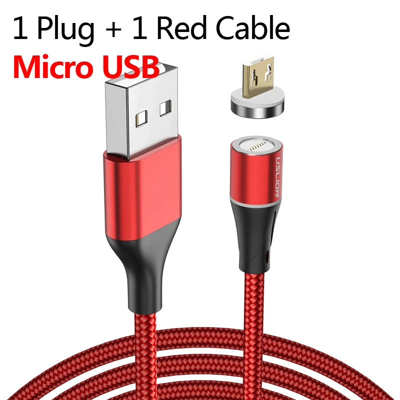 USLION Micro USB кабель магнитное зарядное устройство для iPhone X 8 7 type C Быстрая зарядка магнит зарядное устройство провод для samsung Xiaomi huawei шнур - Цвет: For Micro Red