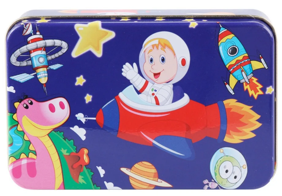 AP-2 60 Pieces Puzzle Wooden Toys Cartoon Animal Wood Puzzles with Iron Box Kids Baby Early Educational Learning Toys for Children - Цвет: AP-2