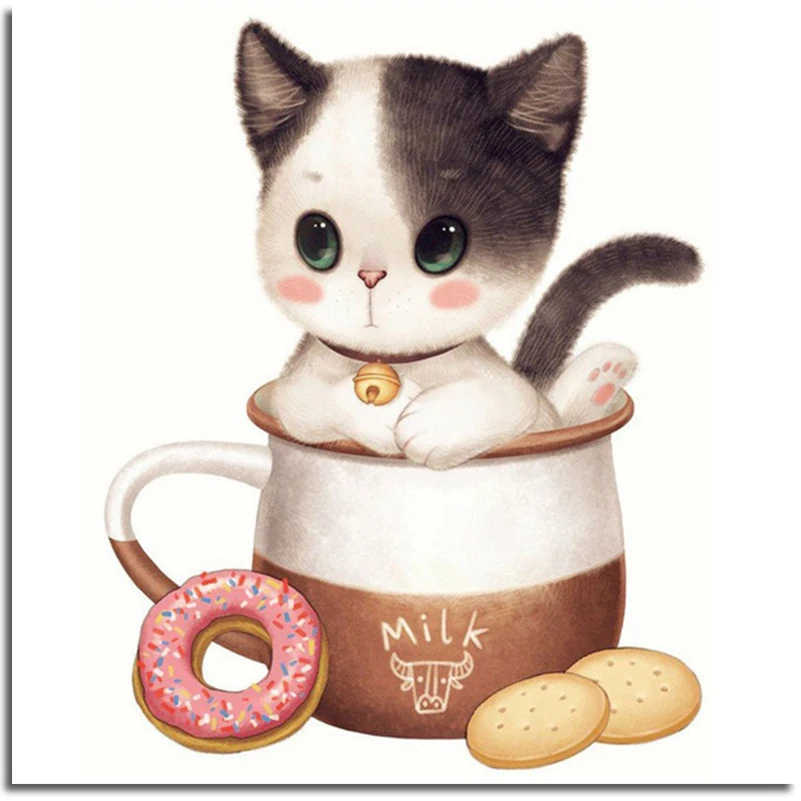 Diamond Вышивка мультфильм чашка кошка алмазов картина крестиком Kitty Изображение