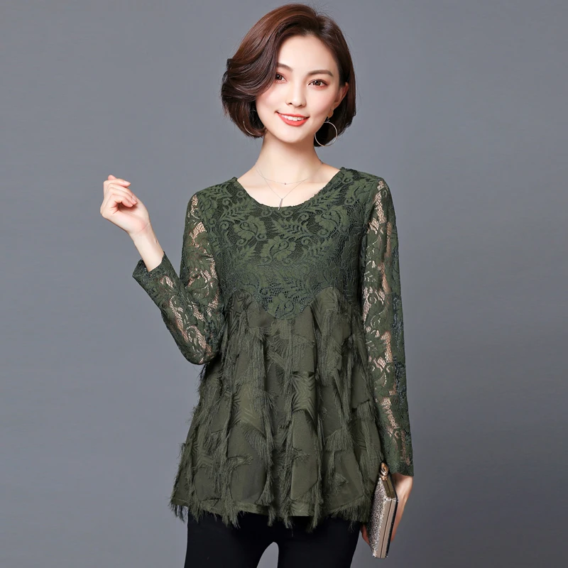 Рубашка женская кружевная с кисточками однотонная базовая большого размера 5XL