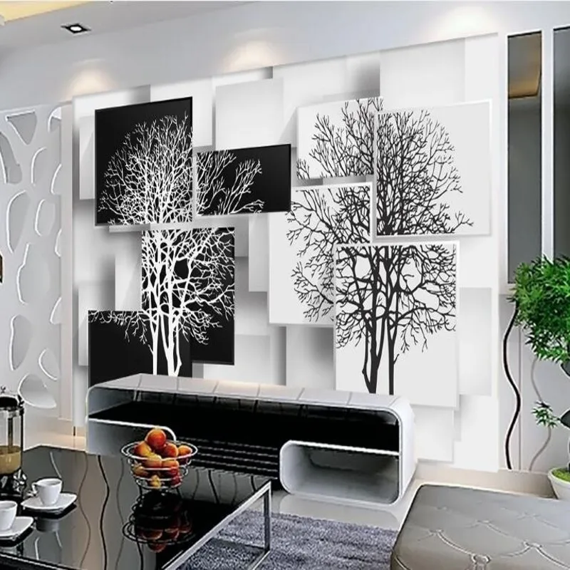 wellyu Custom large fresco simple black and white tree 3D TV backdrop environmental wallpaper papel de parede para quarto | Обустройство