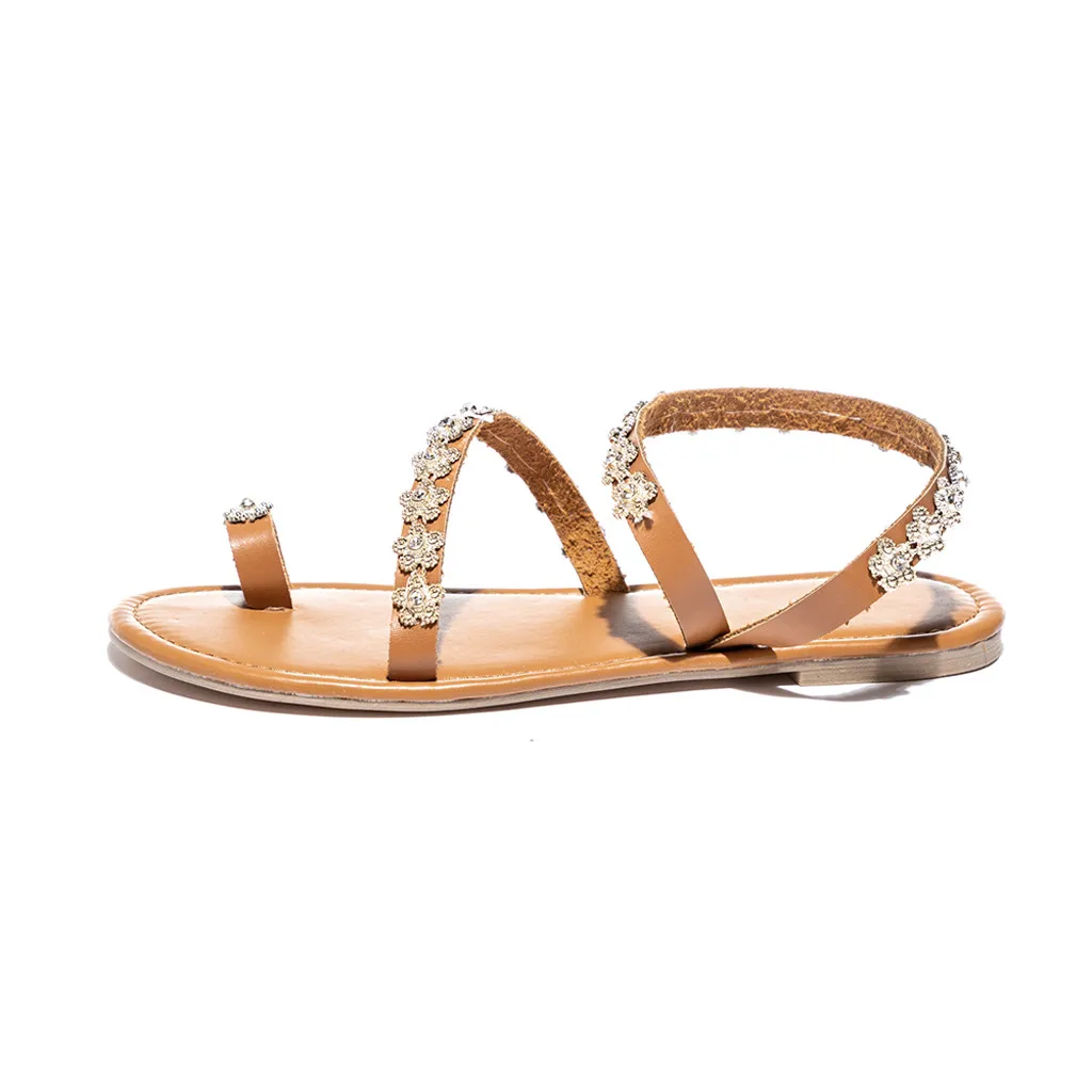 Женские летние однотонные шлепанцы на плоской подошве с кристаллами Пляжные