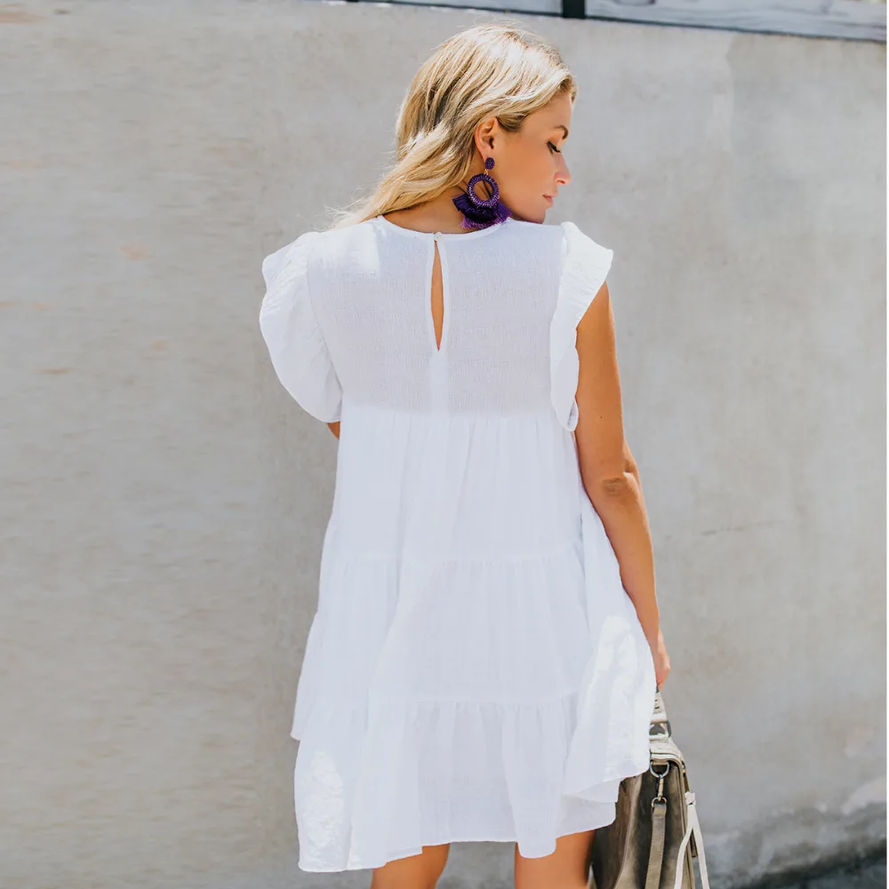 Новинка 2018 модные летние женские платья sasual с рукавом бабочкой и О образным