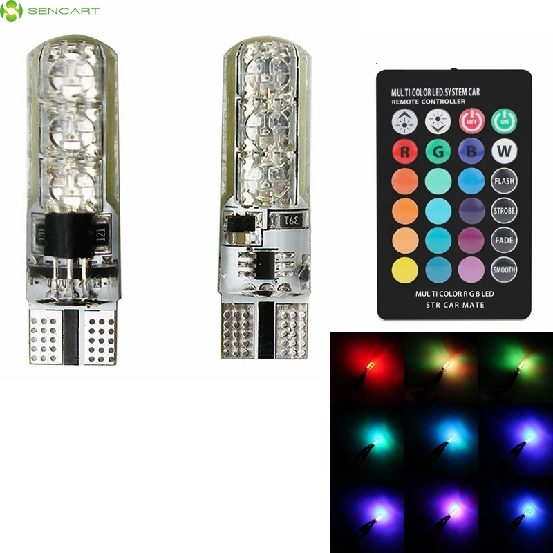 2x T10 W5W светодиодный лампы 5050 RGB автомобиль с дистанционным управлением