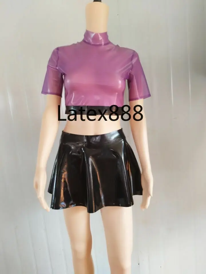 

Latex Rubber Ladies sexy Suit 0.4mm Tops Skirts Set Dress Suit Purple S-XXL