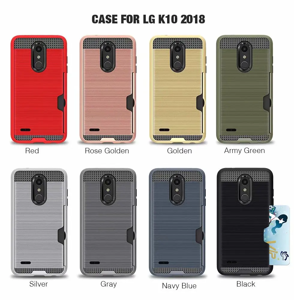 Slim Fit shockproof hard Case with built-in Credit Card / ID Slot Brushed Metal Texture for LG K30 K10 2018 |