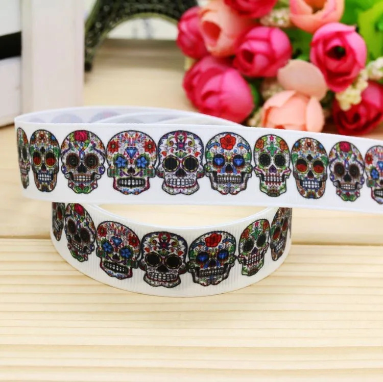 7/8 '' Камо череп напечатанный grosgrain ленты hairbow головные уборы вечерние украшения «сделай сам» оптом OEM 22 мм D187