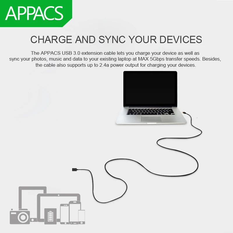 APPACS USB 3 0 Удлинительный кабель Male Female 5 м 1 2 Супер Скоростной usb для передачи данных