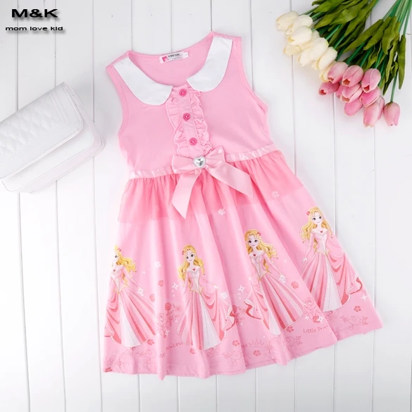 2016 New Cute Sleeveless Girls Doll Collar Character Pattern Bow Mesh Splicing Casual Dress Anime fairy dress 20LM | Детская одежда и