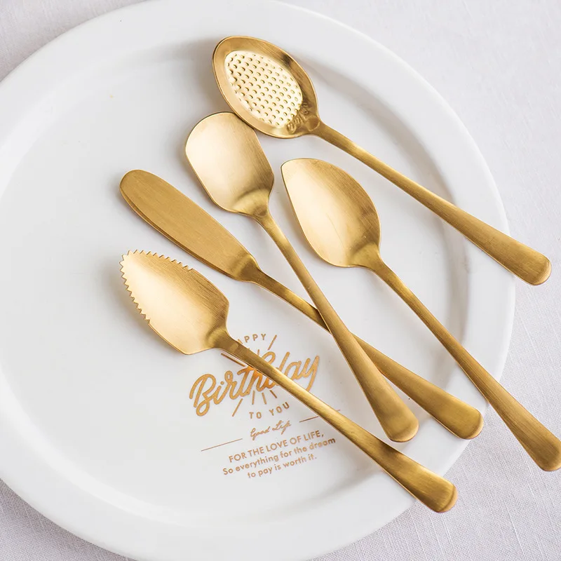 

2 PCS High Quality Tableware 18/10 Stainless Steel Tea/Coffee Spoon Vintage Small Spoons mini Fruit Spoon Gold Flatware Sets