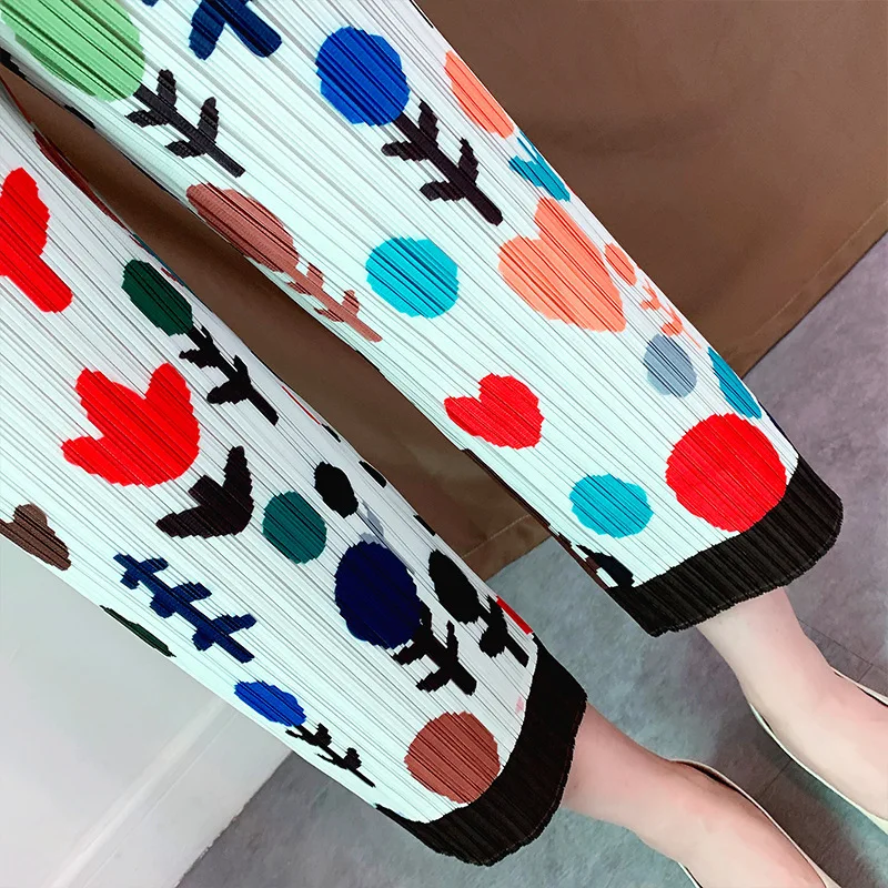 Женские плиссированные брюки LANMREM винтажные с высокой талией и принтом в